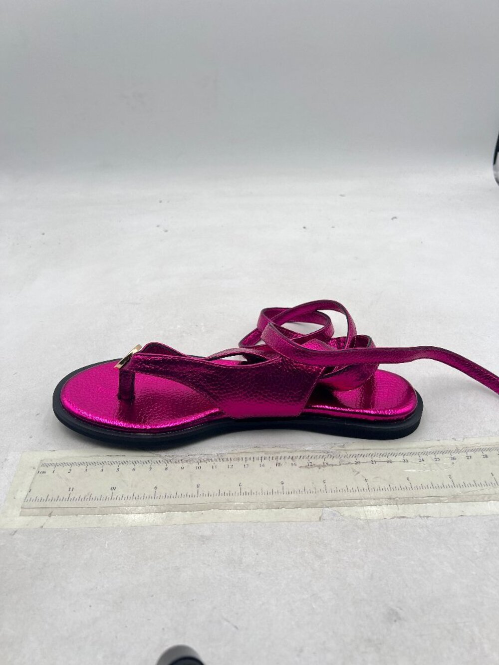 XYD Purple Open Toe Metal Gold Hardware Flip Flops Ankle Wrap Lace-up Sandals